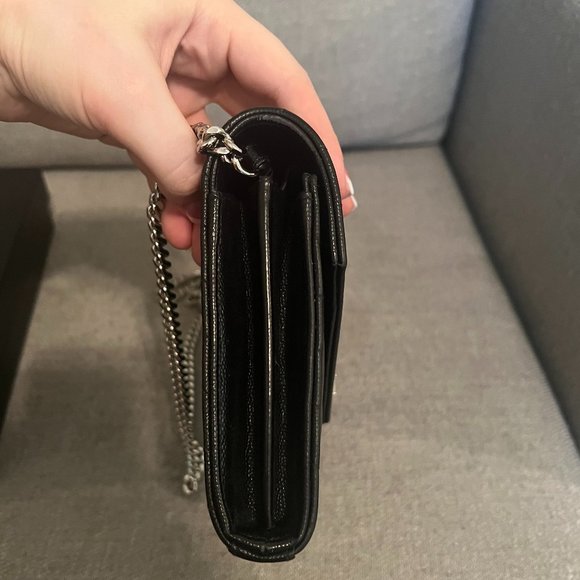 Saint Laurent Cassandre Matelasse Wallet on a Chain Black with Silver Hardware - Picture 8 of 11